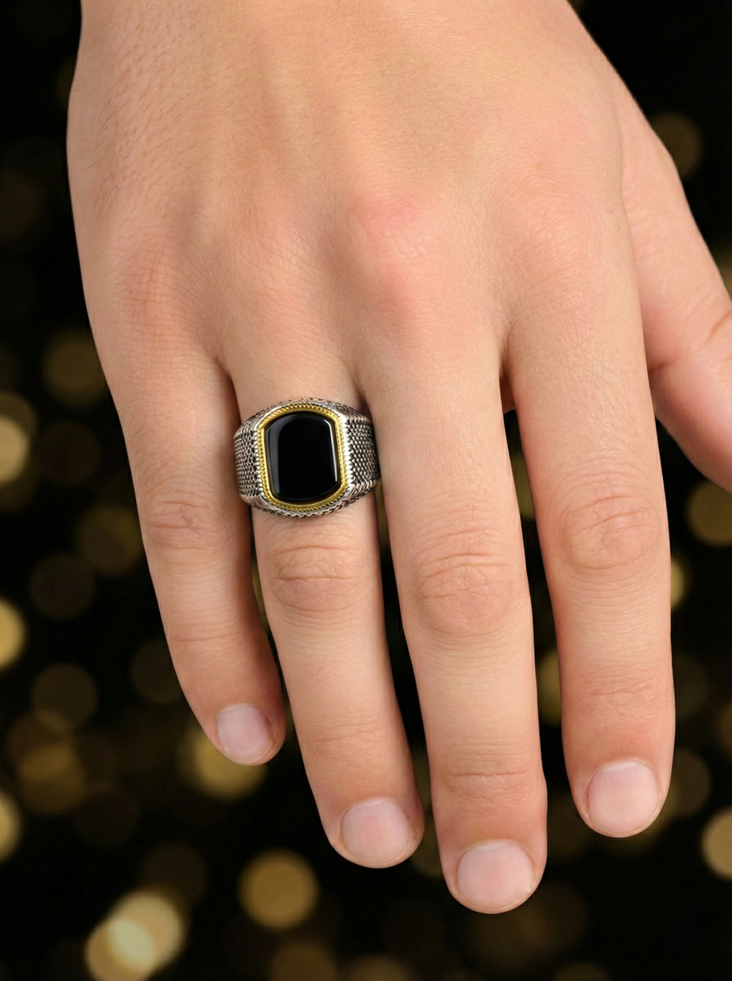 SHADOW SOVEREIGN RING - Pure Stainless Steel Men’s Steel-Gold-Plated Ring