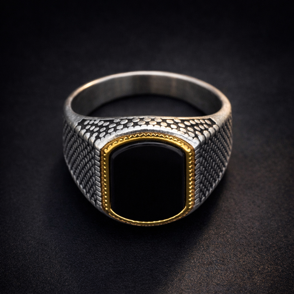 SHADOW SOVEREIGN RING - Pure Stainless Steel Men’s Steel-Gold-Plated Ring